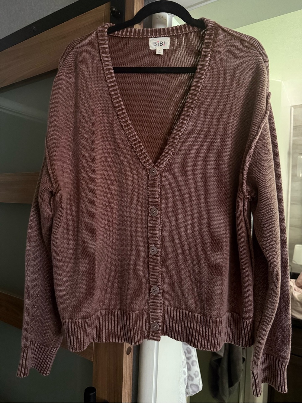 BiBi Mauve-Rose Button Front V-Neck Cardigan